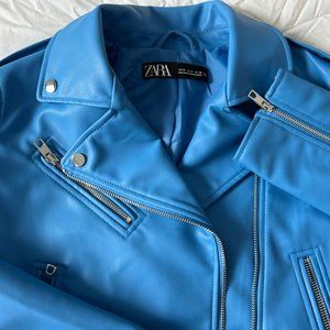 Zara Blue Leather Moto Jacket